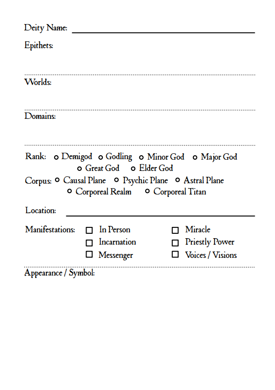 Deity Sheet